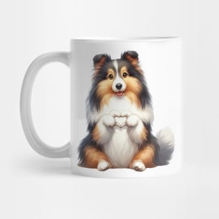 Valentine Shetland Sheepdog Giving Heart Hand Sign Mug